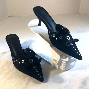 Billini Britain Women's Black Vegan Suede Pointy Toe Mules with Studded Design 8